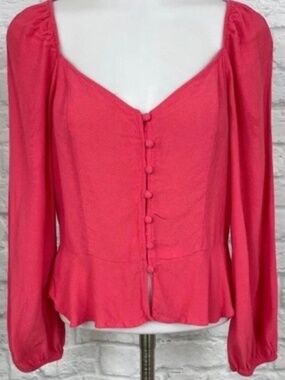 Abercrombie & Fitch Women's Crop Top Pink Button-Front Long‎ Sleeve